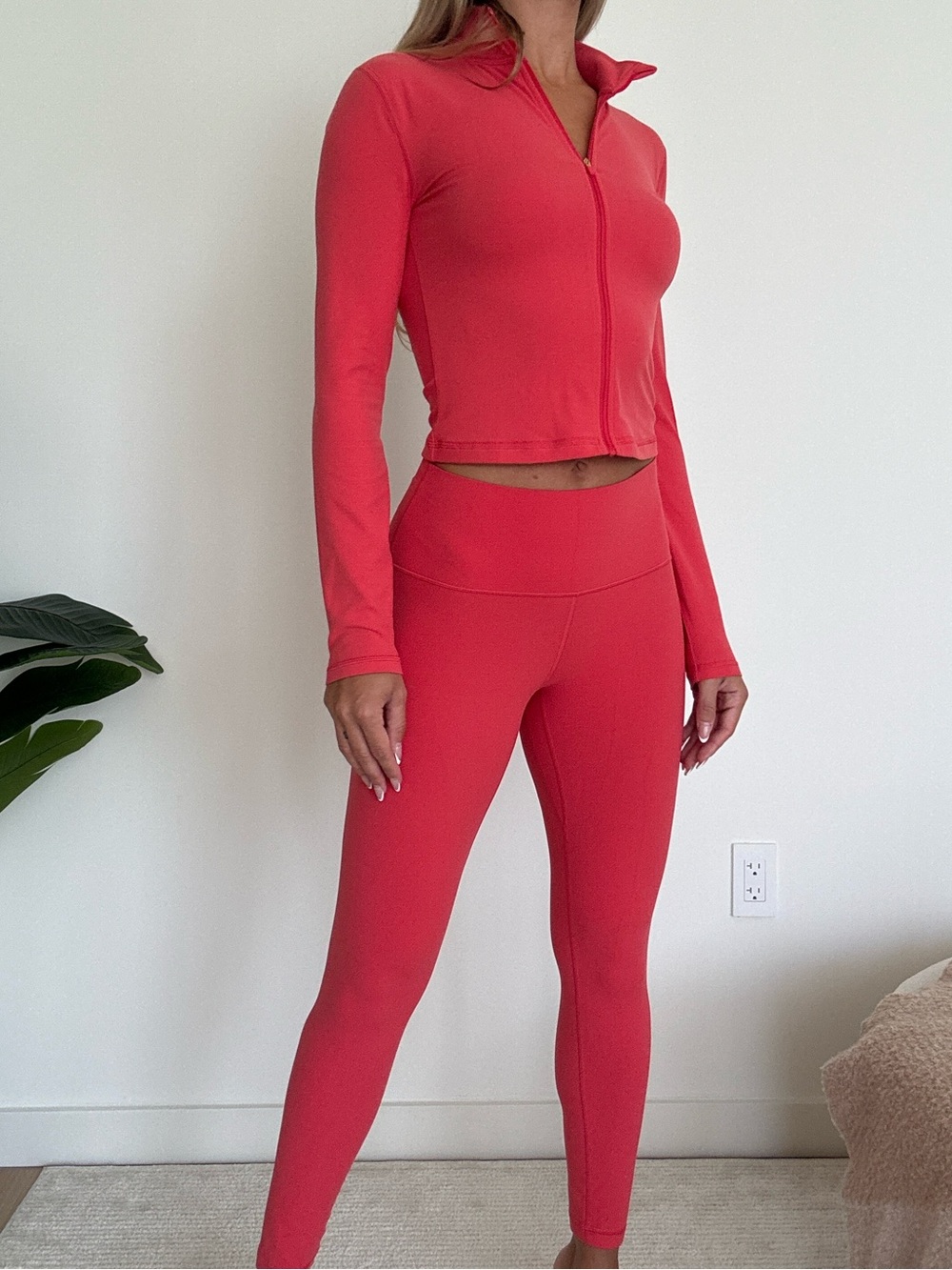 TNA High-Rise Coral Active Leggings and Zip Jacket Set